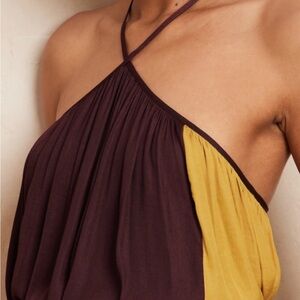 Color block top purple yellow halter women's silky banana republic xs
